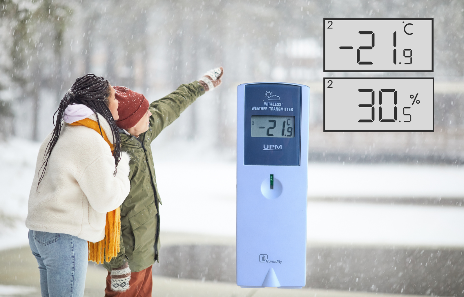WT440H wireless outdoor temperature and humidity transmitter used in winter conditions